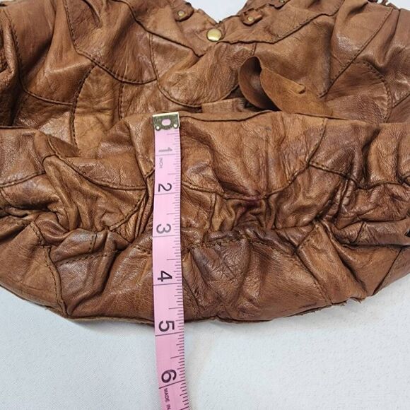 Women's Soft Brown Leather Hobo Floral Appliqué Shoulder Handbag - Picture 11 of 12